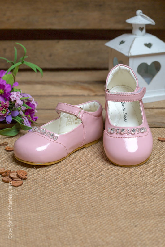 Girls Pink Diamond Patent Leather Shoes